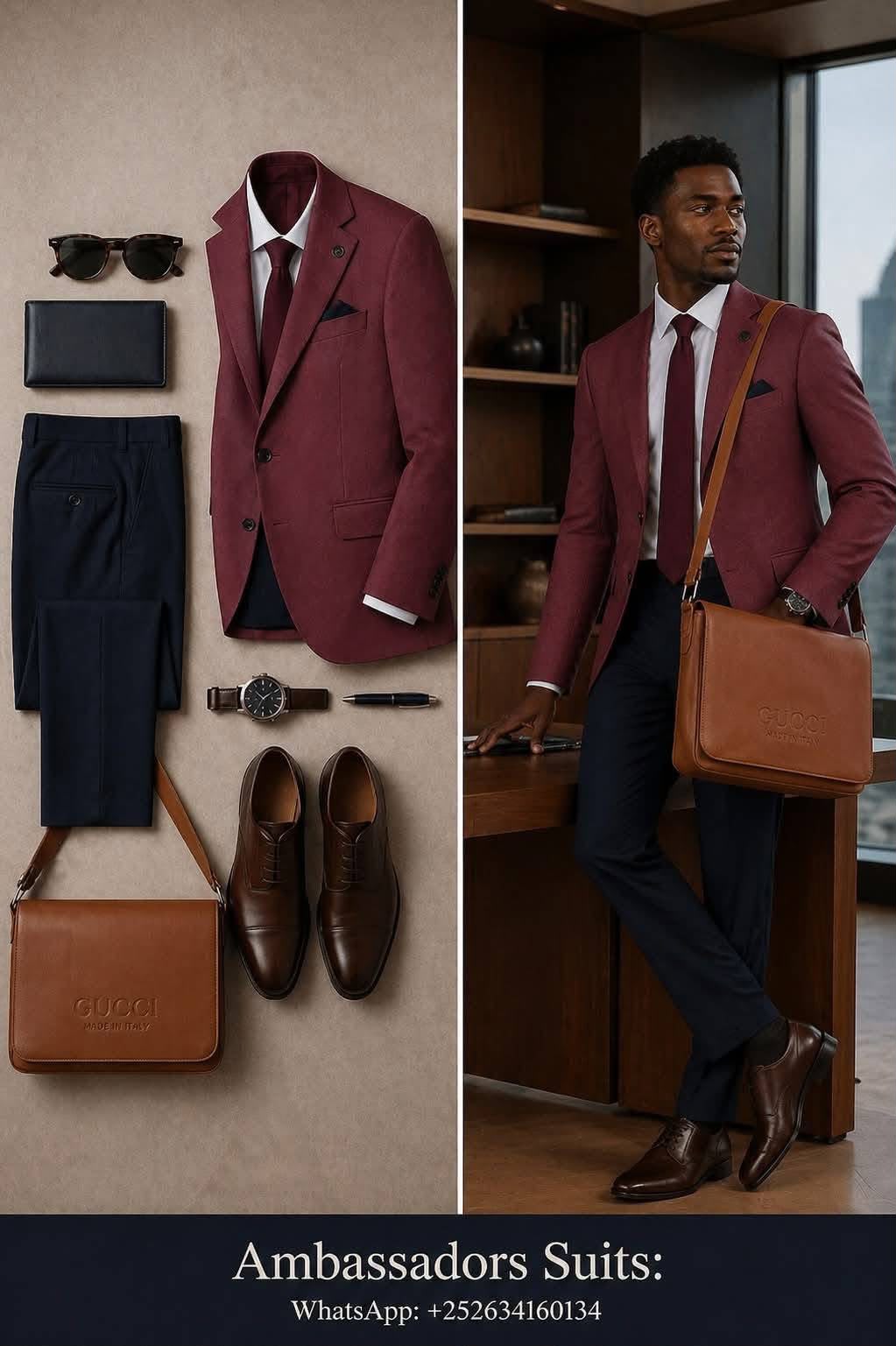 Ambassadors Suits burgundy blazer coordinated men's outfit