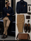 Ambassadors Suits navy blazer and tan trousers coordinated men's outfit