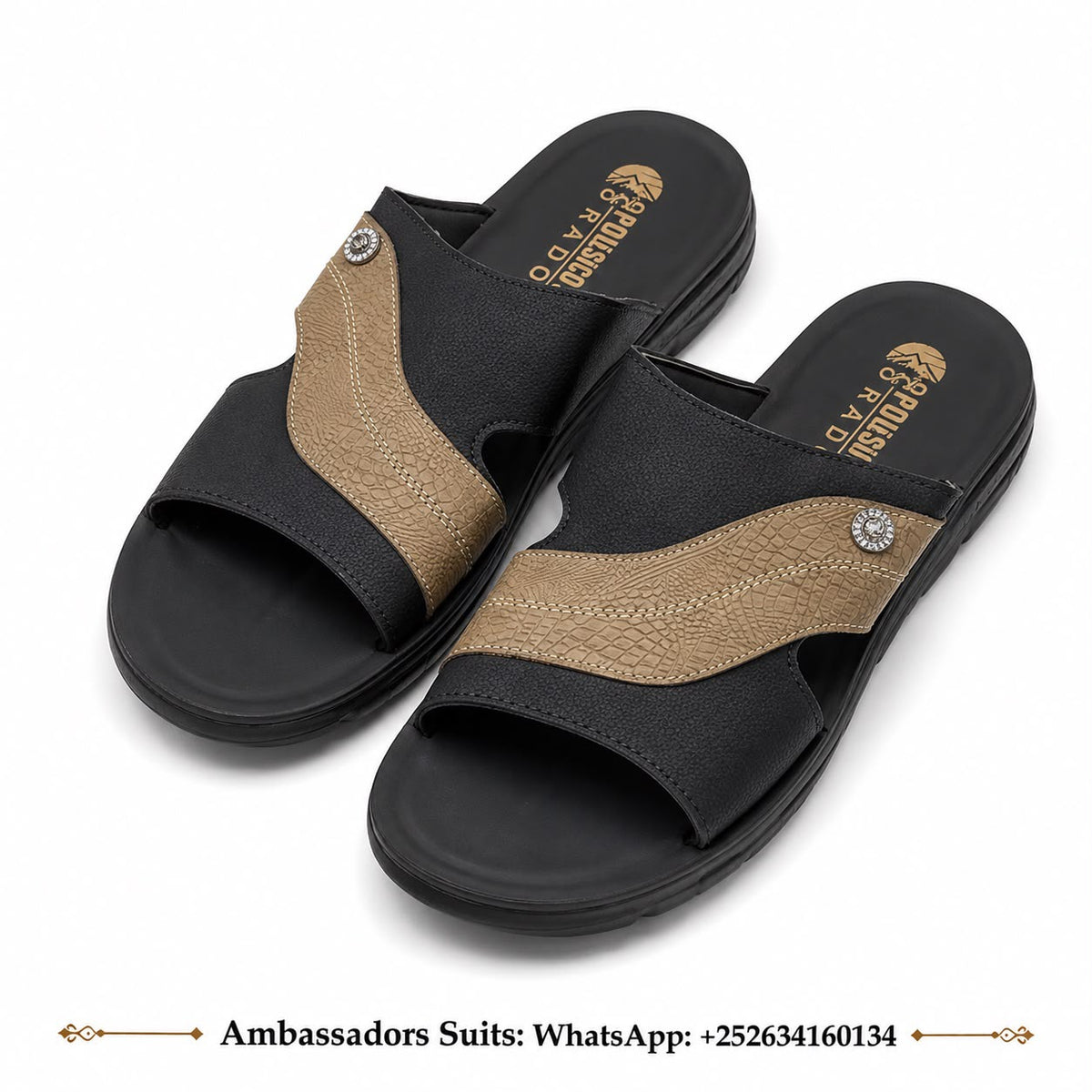 Black and taupe men's comfort sandals