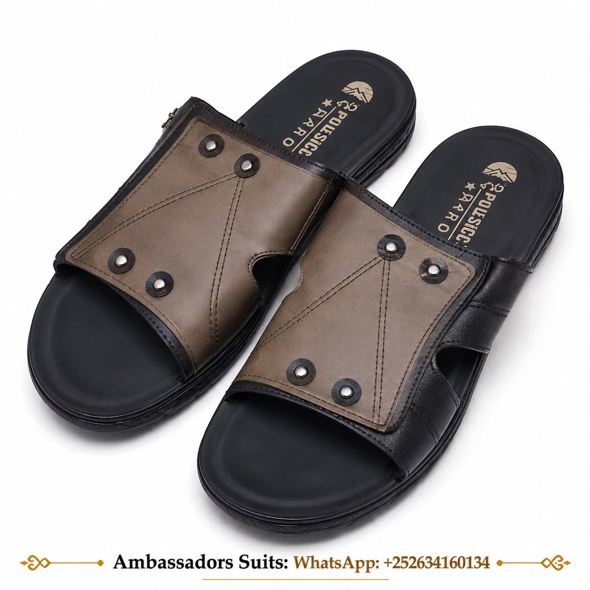 Brown rivet-panel men's comfort sandals