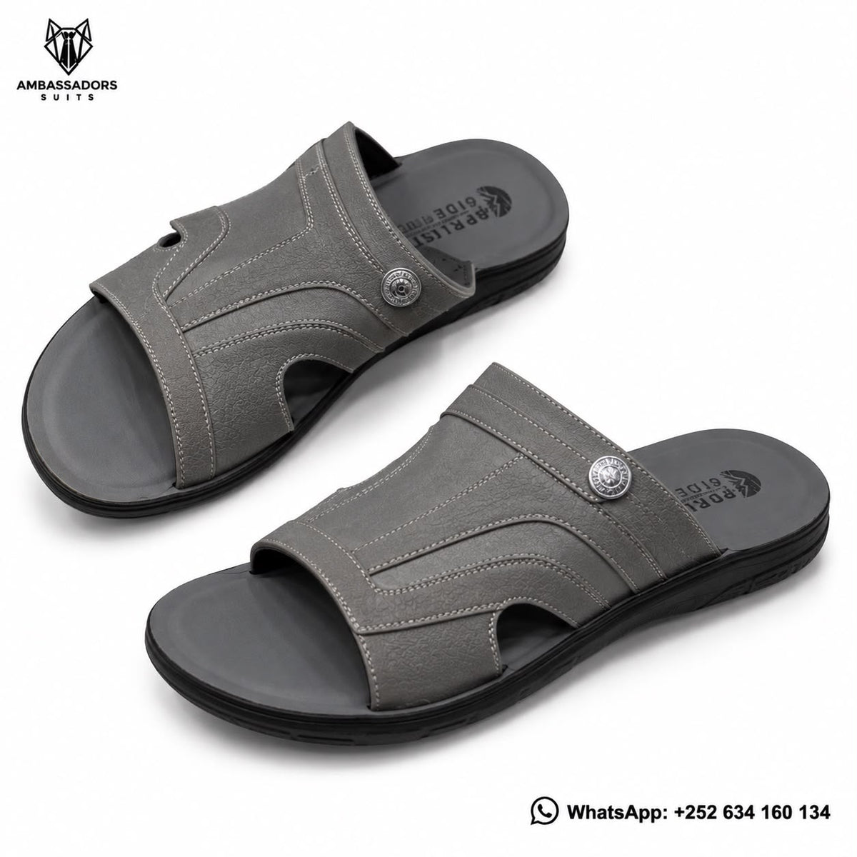 Grey side-panel men's comfort sandals