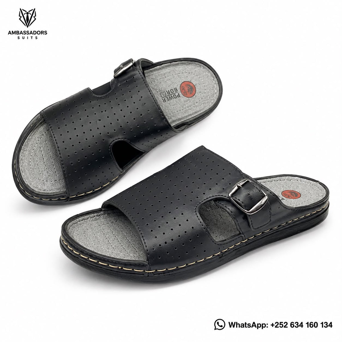 Black perforated buckle men's sandals