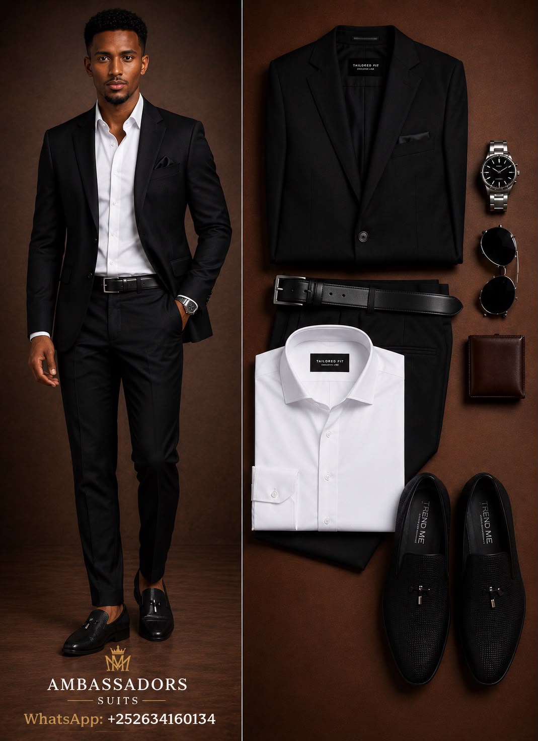 Black tailored suit with white shirt by Ambassadors Suits
