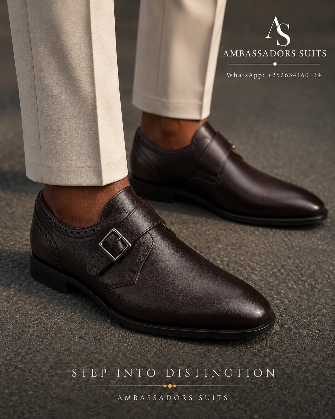 Ambassadors Suits men's brown single monk-strap formal shoes