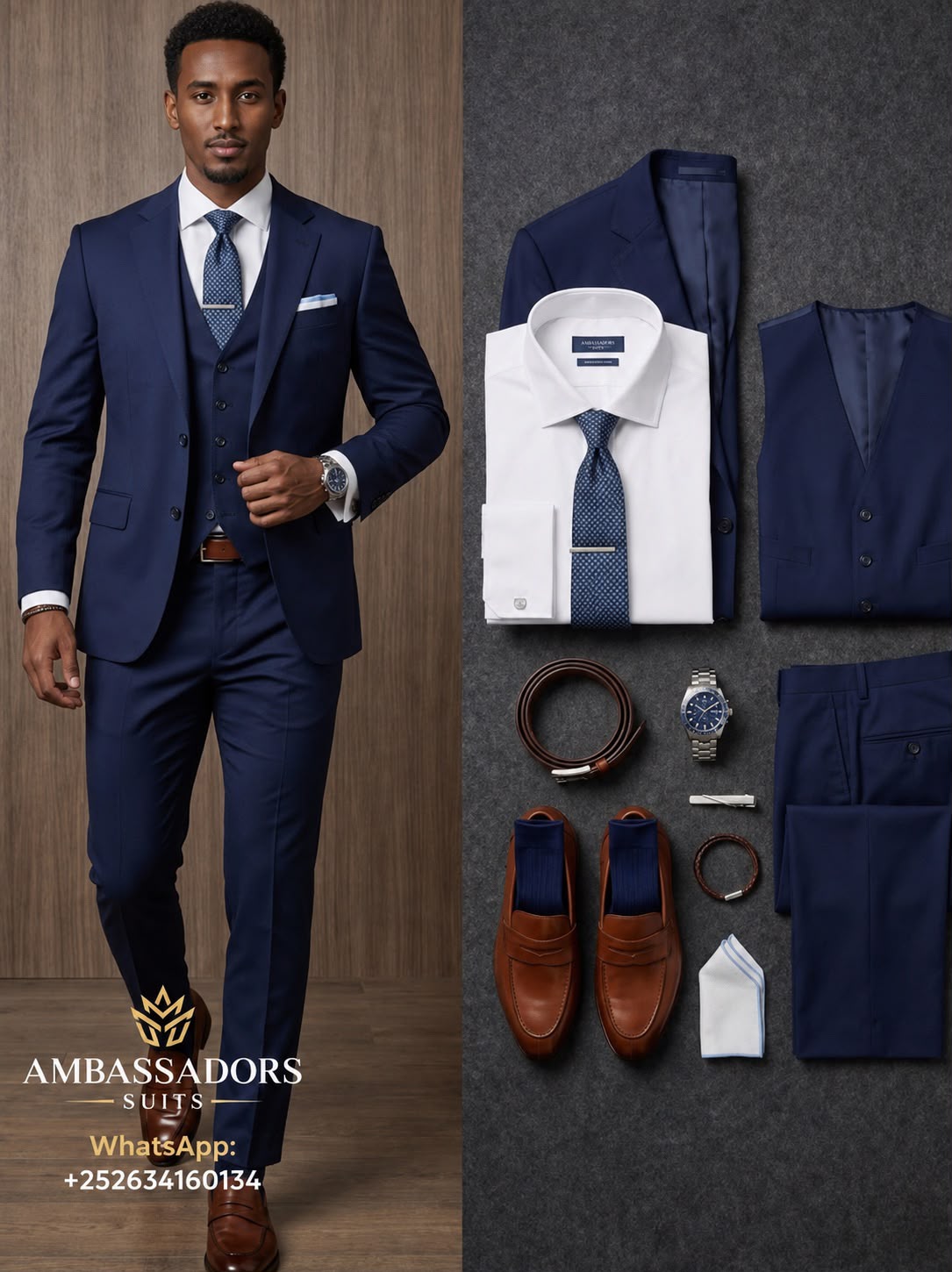Navy three-piece suit by Ambassadors Suits