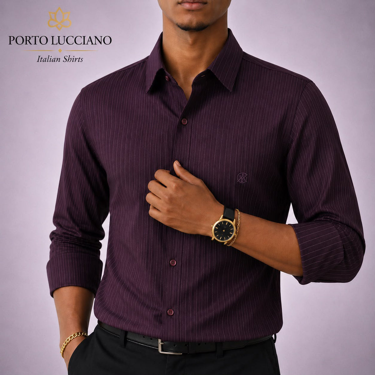 Porto Lucciano burgundy men's formal shirt