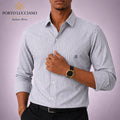 Porto Lucciano grey and white striped men's long sleeve shirt
