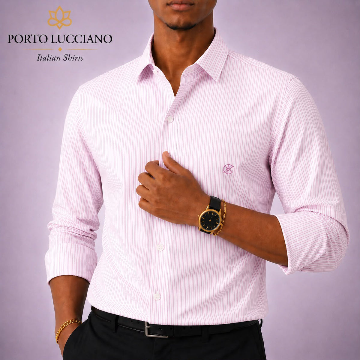 Porto Lucciano pink striped men's long sleeve shirt